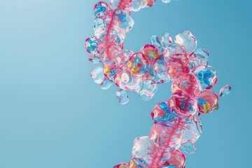 A colorful, twisted, and tangled molecule is suspended in the air