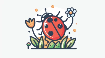 Fotobehang Spring Elements Ladybug Filled Line Icon  Flat vector © Megan
