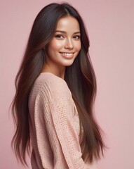Obraz premium Beautiful young woman with long healthy hair, Portrait of a smiling girl with long hair