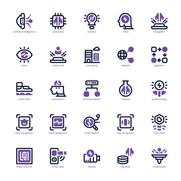 Artificial Intelligence icon pack for your website, mobile, presentation, and logo design. Artificial Intelligence icon dual tone design. Vector graphics illustration and editable stroke.
