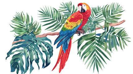 Tapestry textured bright parrot on the branch with le - obrazy, fototapety, plakaty