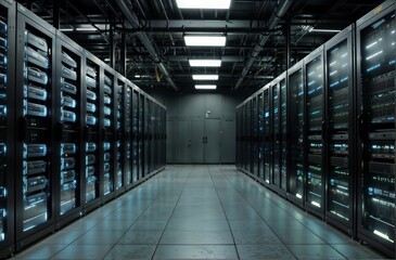 Data center interior, server hall, servers