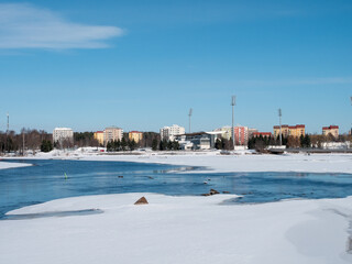 Sunny early spring scenery in Oulu, Finland
