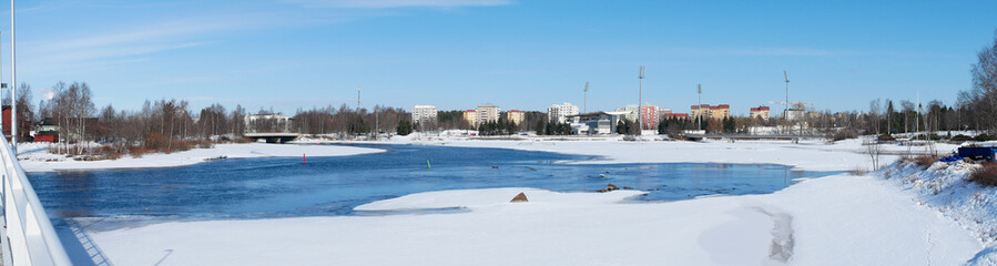 Panoramic early spring scenery in Oulu, Finland