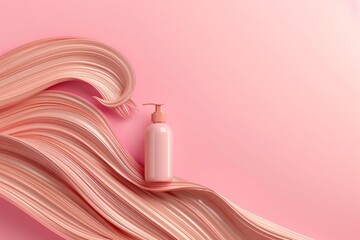 A bottle of shampoo is next to a wave - obrazy, fototapety, plakaty