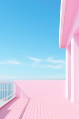 Pink building structure on blue sky. Copy space image.