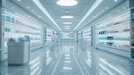 Obraz premium A large store with a bright blue ceiling and white walls. cosmetic concept