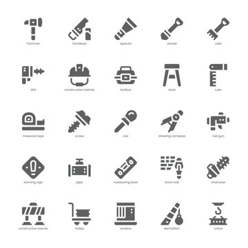 Contractor Tool icon pack for your website, mobile, presentation, and logo design. Contractor Tool icon glyph design. Vector graphics illustration and editable stroke.