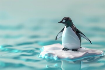 Obraz premium A penguin is standing on a block of ice in the ocean