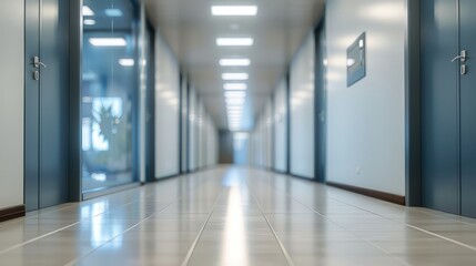 Fototapeta premium Blurry office corridor background. Generative AI.