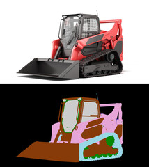 Rent Large Track Skidloader perspective view 3d rendr on white with color alpha - 770404333