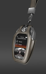 Car remote control key in lather case realistic view 3d render on darck - 770404340
