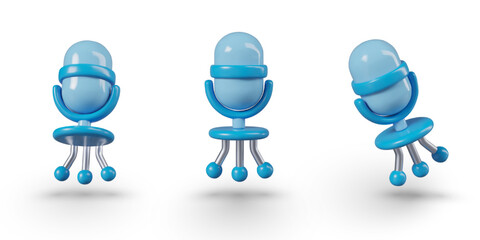 Blue round microphone in cartoon style. Digital dubbing, voice over generator