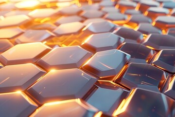 Obraz premium A close up of a hexagonal pattern of shiny, metallic objects