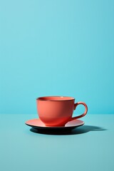 Fototapeta premium Cup and saucer on blue background.