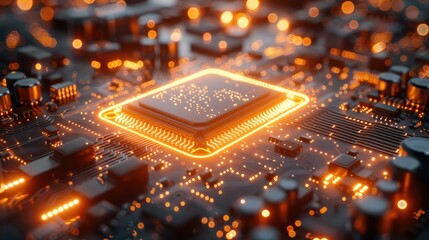 Technology electronic chip, light, futuristic. Generative AI. - obrazy, fototapety, plakaty