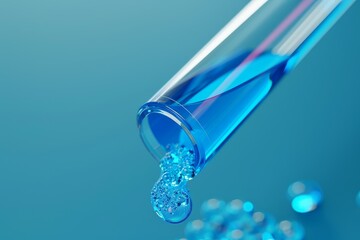 A blue liquid is pouring out of a glass tube