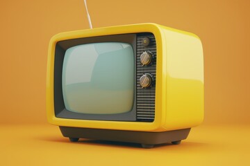 An old orange television sits on a wooden floor in a room