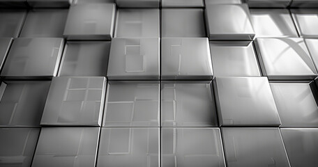 Grid of squares and rectangles with varying opacities ultra high detailed. Generative AI.
