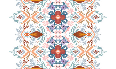 Hand draw Ikat floral paisley embroidery.Ikat ethnic oriental pattern traditional.Aztec style abstract vector illustration.great for textiles, banners, wallpapers, wrapping vector.