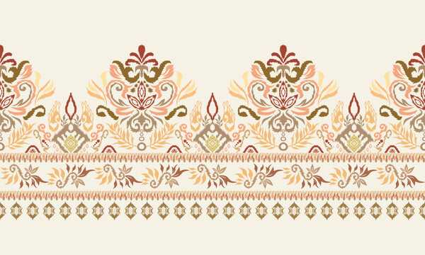 Hand draw Ikat floral paisley embroidery.Ikat ethnic oriental pattern traditional.Aztec style abstract vector illustration.great for textiles, banners, wallpapers, wrapping vector.