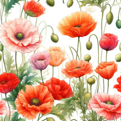 Obraz premium Artistic poppies, seamless pattern, watercolor, vibrant and light