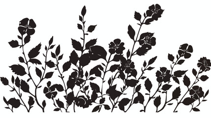 Vector illustration silhouette flowers with leaves. F