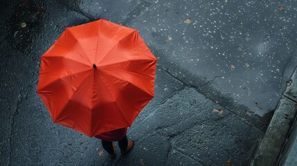 person with red umbrella