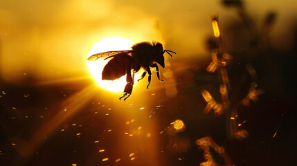 close up of bee collecting pollen, pollen dusting its legs - obrazy, fototapety, plakaty