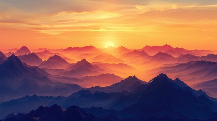 Sunrise over mountain landscape, golden light cresting peaks, perfect for inspiring messages