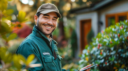 A gardener using a tablet to manage the watering system. 