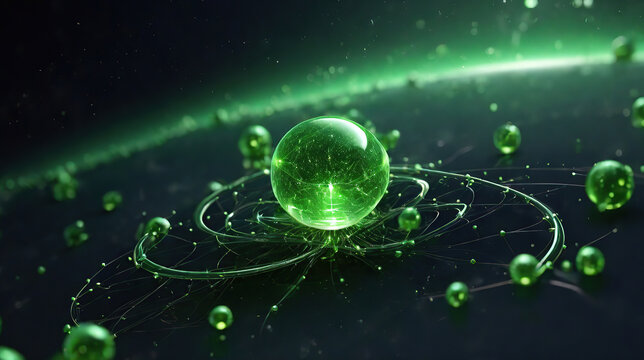 green ball glass in the galaxy with a light green background