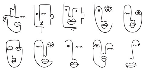 Abstract Face Line Art Set