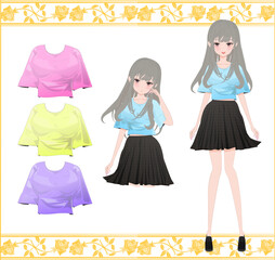 Tシャツ・女の子のベクターイラストセット
