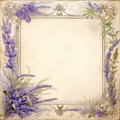 A frame with purple flowers and leaves