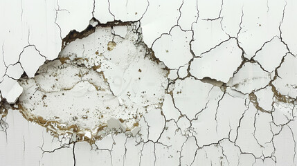 A wall with cracks and holes in it. The wall appears to be crumbling and in need of repair