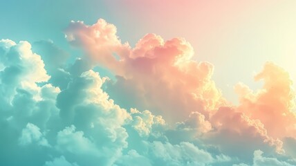 Soft cloud gradients, ethereal sky colors blending, peaceful - obrazy, fototapety, plakaty