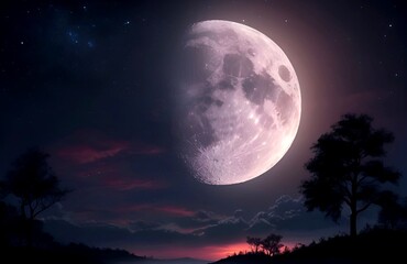Fototapeta na wymiar A great half moon scene on a beautiful night