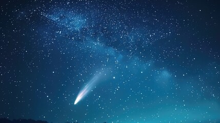 beautiful comet with colorful train in night sky