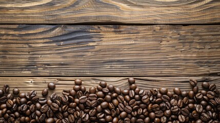 coffee beans on wooden background concept banner
