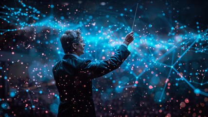 A symphony conductor orchestrating a harmony of digital transformation waves