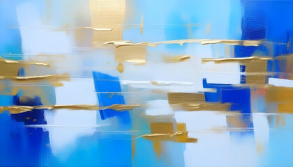 Beautiful abstract painting with shades of blue, white, and gold
