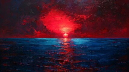 Blue ocean dawn breaking over a red ocean night - obrazy, fototapety, plakaty