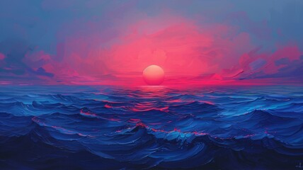 Blue ocean dawn breaking over a red ocean night - obrazy, fototapety, plakaty