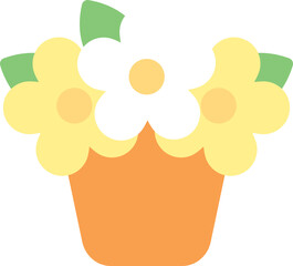 Cute white flower in pot icon. Flat design illustration.