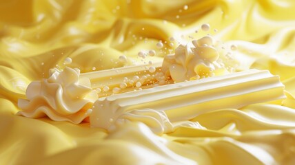 Butter sticks on cream flow 3D format - obrazy, fototapety, plakaty