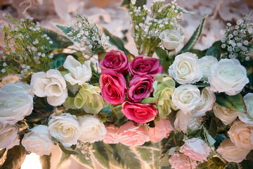 wedding flower decoration, close up beautiful and beautiful wedding flower decoration