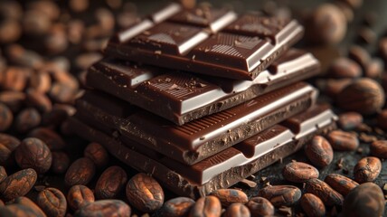 Chocolate bars over cocoa beans 3D model - obrazy, fototapety, plakaty