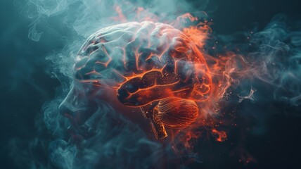 Human brain clouded with cigarette smoke, mental health focus - obrazy, fototapety, plakaty