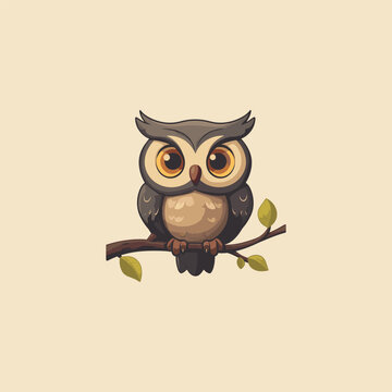 Owl on a branch logo illustration design vector
